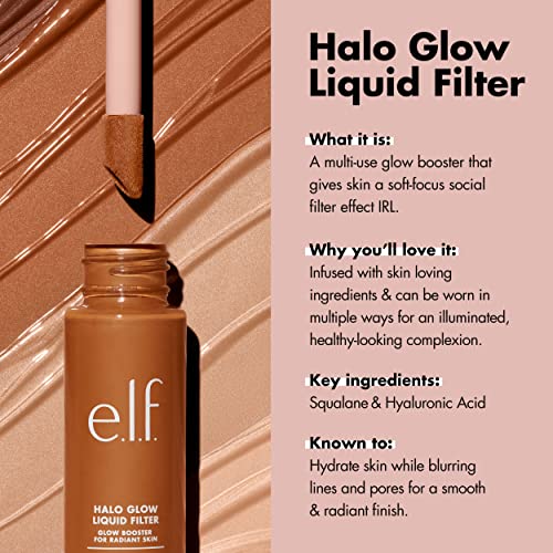 duende. Filtro de líquido Halo Glow, reforço da tez para uma aparência brilhante e focal, infundida com ácido hialurônico, vegan e sem crueldade, bronzeado/profundo
