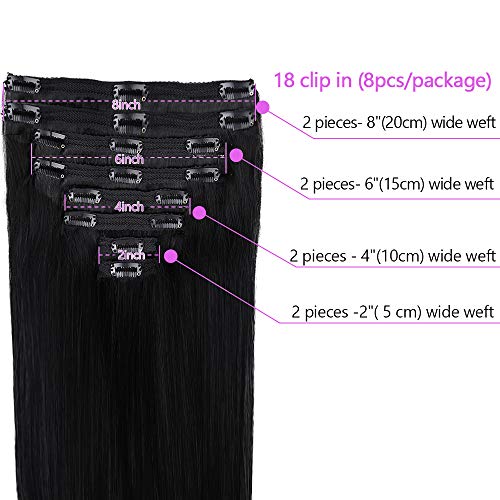 Clipe em Extensão de Cabelo Humano Silky Hair Full Head Weft Double Clip Inst para mulheres negras Remy Brasy Hair Color Natural 8pcs Com 18Clips 120g/Set