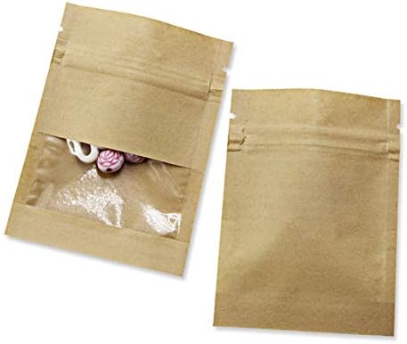 Pacote de 1000 5,1x7,08 polegadas Janela clara de papel kraft para zíper bolsas de trava reclosável Bolsas de armazenamento
