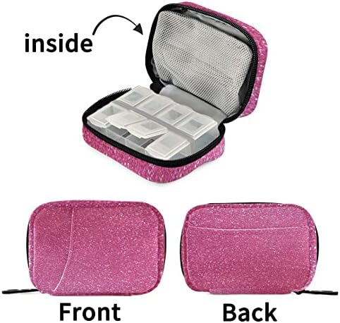 Caixa de comprimidos de textura de glitter rosa Kigai, portátil semanalmente diariamente da caixa de comprimidos Organizador com zíper