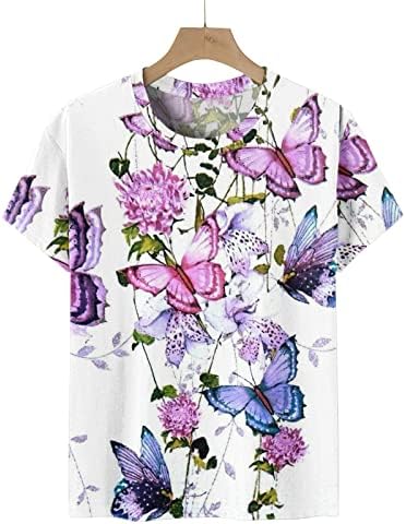 Lounge Tops for Womens Fall Summer Summer Manga curta Crewneck Butterfly Imprimir Blouses Fit Relaxed T Conhas