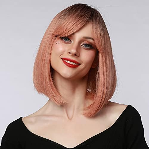Seaur - Wig Wig Women Human Comprimento médio Wigs Natural Bob Straight Wig com franja resistente ao calor sintético