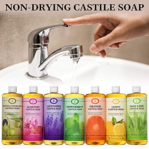 Carolina Castile Soap Peppermint e Lavender Castile Soap Pacote de líquido - 32 oz vegan e puro concentrado orgânico Não