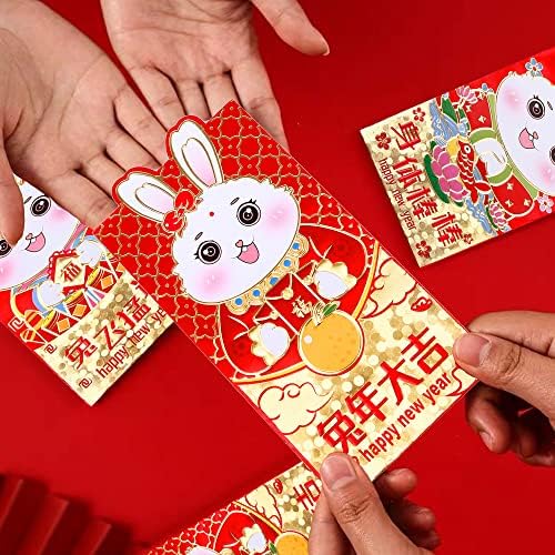 24 peças envelopes vermelhos chineses, 2023 anos do coelho envelopes de dinheiro da sorte para o festival de decoração de ano novo lunar