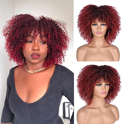 Annisoul 10 polegadas curtas perucas afro para mulheres negras bombas afro peruca cacheada com fibra sintética Bangs