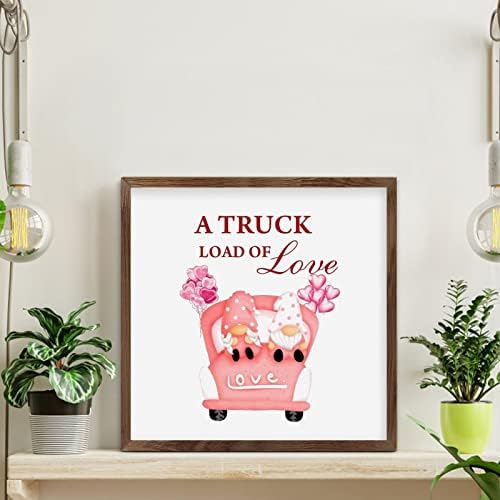 Placa de placa de madeira emoldurada emoldurada Um caminhão carrega de amor, namorados, décor de prateleira para despensa
