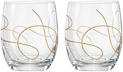 Tumbler de vidro, com design de cordas douradas, copos de moda dupla à moda, conjunto de 2 copos, por Barski, feitos na Europa,