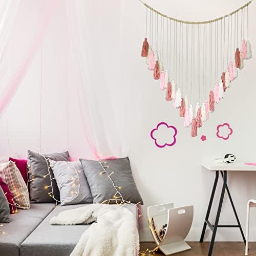 Fscepixi Macrame Hanging, grande decoração de berçário Boho com miçangas de madeira, borlas boêmios para quarto, sala de estar e decoração de cozinha, menina quente blush rosa