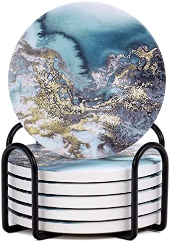 Coaster de cerâmica absorvente wylhxyqq ， Coasters de bebidas Conjunto de 6 ， com suporte, base de cortiça, montanha