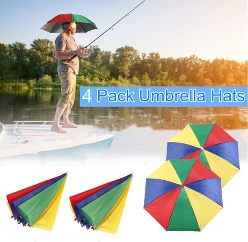 Distart 4 Pack Umbrella Hat, Sports Head Umbrella Hats for Adult Kids Women, 21 Diâmetro dobrável à prova d'água Pesca de arco -íris