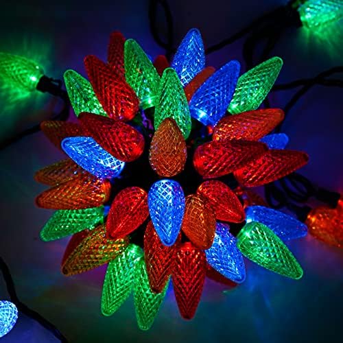 Luzohar 50 LED C9 Luzes de Natal Decorações internas ao ar livre Certificado UL à prova d'água, 33 pés de fio verde conectável Luzes para festivais de festas de casamento Trees Patio Decoration
