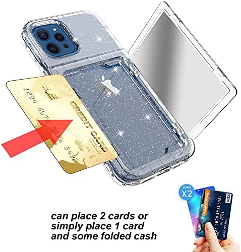 DOOGE para iPhone 12 Pro Max Case, capa de bling de Glitter Glitter Glitter Fin Fin Clear com Recurso de Stand e Slot de Cartão de Crédito