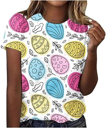 T-shirt de páscoa de páscoa de manga curta feminina T-shirt confortável tops casuais para meninas adolescentes Camisetas de tee de pescoço para garotas de verão