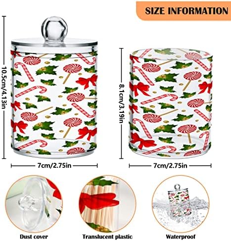 Alaza 2 Pack Qtip Dispenser Dispenser Christmas Holly Candy Cane Banheiro Latas para Bolas de Algodão/Swabs/Pads/Floss,