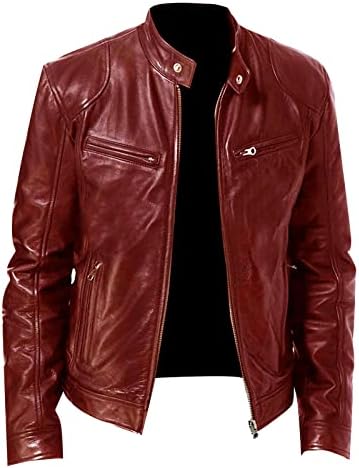 Jackets de moda Ymosrh para homens outono e inverno masculino casual de cor sólida de mangas compridas jaquetas de couro fino