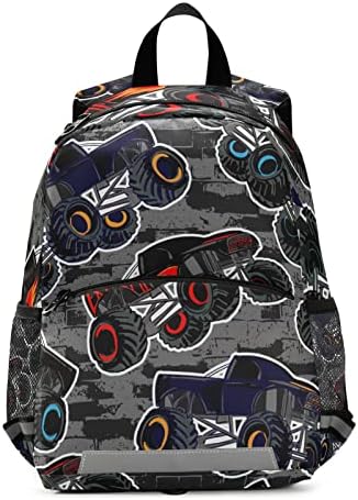 Meninas de garotas da criança garoto Backpack Backpack Cool Monster Truck Grey Bag com trela de segurança Cabines de banheiro Bolsa