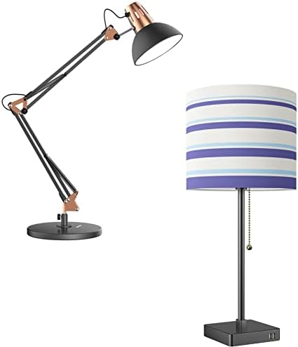 Lâmpada de cabeceira com porta de cabeceira com porta USB, lâmpada de mesa, lâmpada de mesa de metal, luminária de mesa
