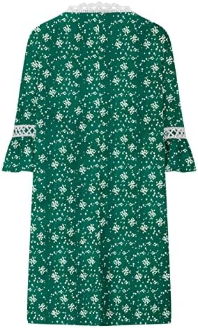 Vestido de verão para mulheres TRIM de renda V pescoço 3/4 manga A-line Bohemian Camise