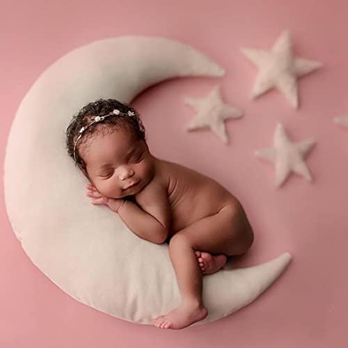 Recém -nascidos lua crescente posando estrelas de travesseiro para bebês poster de bebê positor cesto de cesta de cesta de fila de lua com chapéu de estrela amarela