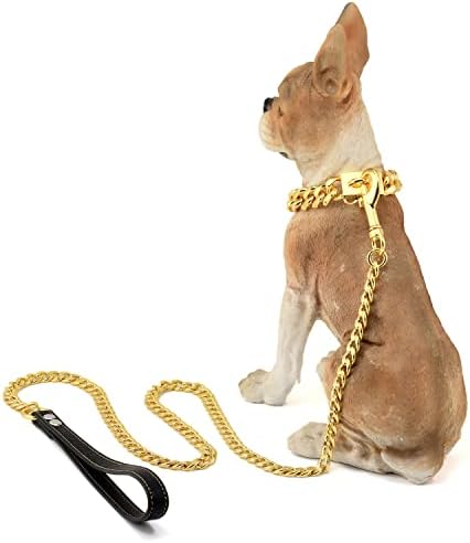 Nikpet Gold Chain Collar Cola de corrente de 14 mm com fivela segura 18k Gold Cuban Link Dog Collar