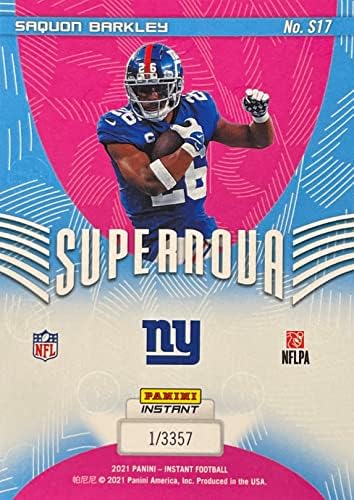 2021 Cartão de futebol exclusivo da Saquon Barkley Online - Oficialmente licenciado Panini Supernova Football Card - Produção limitada