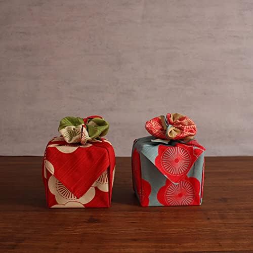 Furoshiki reversível japonês - pano de embrulho tradicional para lancheira ou presentes - algodão - 18,9 x 18,9 em - Damasco vermelho e verde - fabricado no Japão