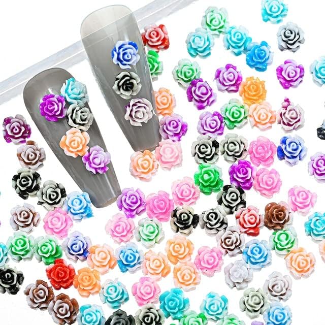 100pcs colorido colorido acrílico hidrões de unhas de flor 3d decorações de unhas de flor de florestas de unhas de unhas Acessórios de manicure Jóias -)