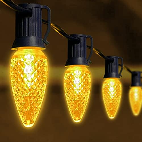 Minleon C9 Luzes de Natal | Lâmpadas LED amarelas decoração de férias | Decoração de Natal de grau comercial para uso interno e externo | 3 LEDs SMD em cada lâmpada | Conjunto de 25 bulbo de substituição de LED C9