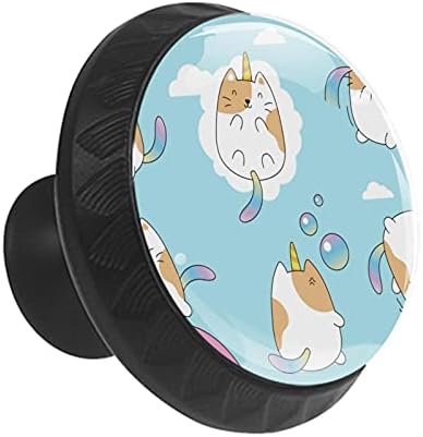 12 peças fofas unicorn blue gatos maçanetas de vidro para gavetas de cômoda, 1,37 x 1,10 em armários de cozinha redondos