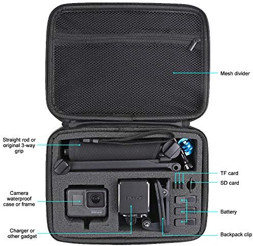 Bolsa de armazenamento de proteção de caixa de transporte médio compatível com o GoPro Hero 11/10/9/8/7 // 6 preto, câmera de ação DJI e mais- perfeito para viagens e armazenamento