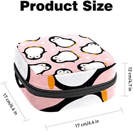 Bolsa de maquiagem de fundo rosa de pinguim fofa, bolsa de cosméticos, bolsa de higiene pessoal portátil para mulheres