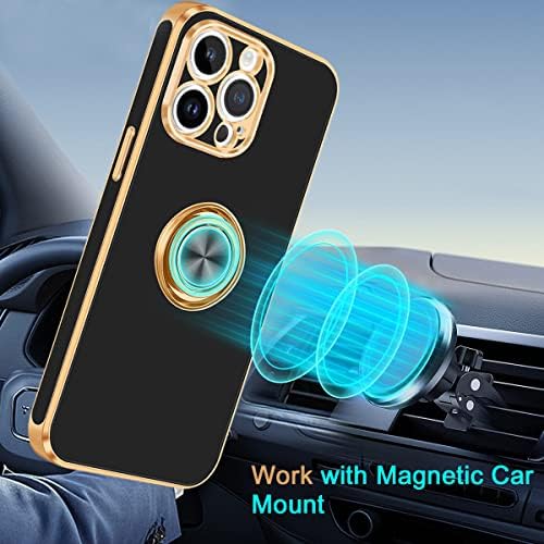 Fingic Compatible com o iPhone 14 Pro Case, incorporado 360 ° Rotativo Ringer Ringer Magnetic Kickstand Suporte magnético Mount Mulher Men Men Slim Soft TPU Caixa de telefone protetora para iPhone 14 Pro 6.1, Black