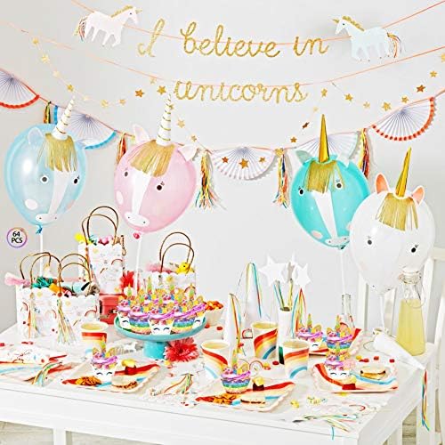 64pcs Unicorn Cupcake Toppers e invólucros duplos lados para crianças Aniversário de chá de bebê decoração de festas de festa de festas de suprimentos de 32