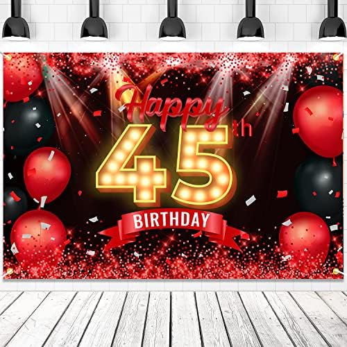 Feliz 45º aniversário da faixa de aniversário vermelho e preto de 45 anos de idade, decorações de aniversário para homens, materiais