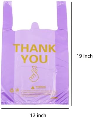 Bolsa de mercearia plástica de Ysmile agradece a bolsa de compras de plástico para alimentos para pequenas empresas para ir para a bolsa com alça 12x19 polegadas 150 PCs - roxo
