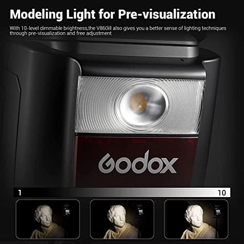 Godox V860III-C Câmera Flash e Godox Xproii-C Trigger flash para câmera Canon, 2,4g HSS 1/8000s, 480 flashes de potência completa, 7,2V/2600mAh Bateria de íons de li, 0,01-1.5s tempo de reciclagem, 10 níveis de modelagem LED Lâmpada
