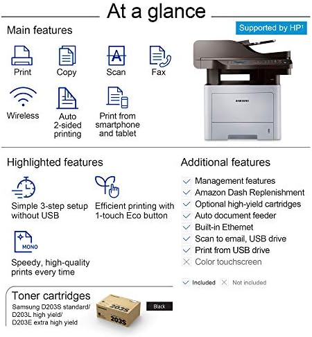 HP Samsung Proxpress M3870FW Impressora a laser monocromática sem fio com varredura/cópia/fax, conectividade móvel, impressão duplex, ferramentas de segurança e gerenciamento de impressão e gerenciamento