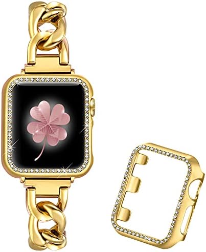 DiLando Resina Tartaruga Banda de Leopardo e Cadeia Link Banda de pulseira de metal compatível com Apple Watch Women Gifts Fashion