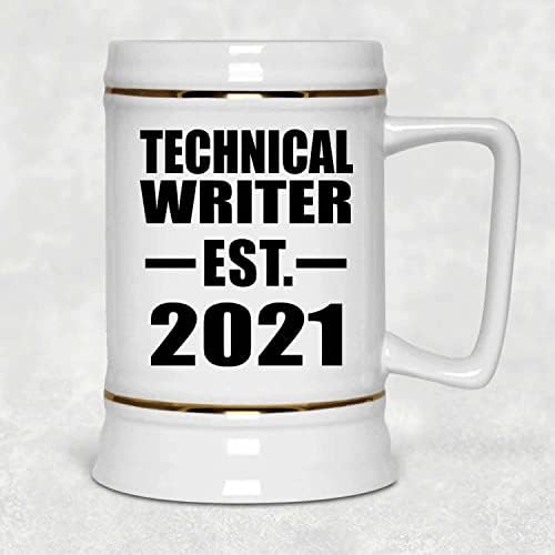 Projeta o escritor técnico estabelecido est. 2021, caneca de 22 onças de caneca de tanque de cerâmica de cerveja com alça