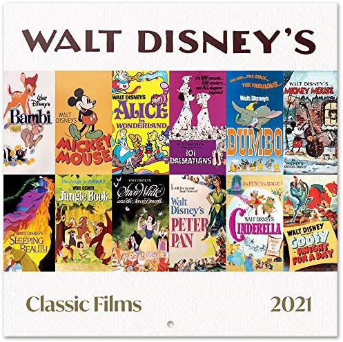 Grupo Erik Official Disney Classic Films 2021 Calendário de parede 11,8 x 11,8 polegadas calendário do planejador