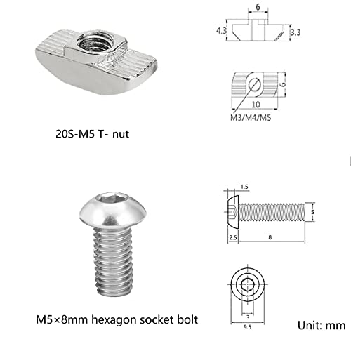 T kits de porca de slot e parafuso para o perfil de extrusão de alumínio da série 2020, kit de porca de parafuso de