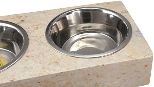 Creative Home Creative Natural Champagne Marble Double Double Pet Fooding Bowl Set com 1,0 litro de aço inoxidável,