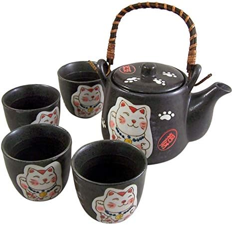 Chaleira de belicante de infusador de gato branco japonês com 4 xícaras de chá sem manobra Conjunto de presentes
