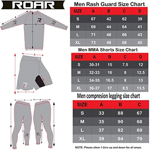 ROAR MMA Rash Guard & BJJ Shorts Set Mens Fight Wear Wear UFC Cage Fight Sleppling Training