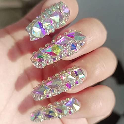 AB/colorido Decoração de unhas coloridas Glitter unhas de tamanho multi -unhas diamante jóias de diamante strassmões de diamante plana -
