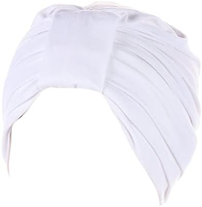 Moda Plazated Turban Cap for Women Headwrap étnico de cor sólida cor de quimioterapia folgada pré-amarrada Chapé