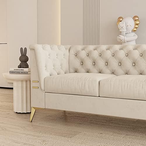 Iqiaite 83'''luxury Velvet Sofá Couch para sofá de moda de 3 pessoas com, pernas de metal, moldura de madeira maciça Chesterfield