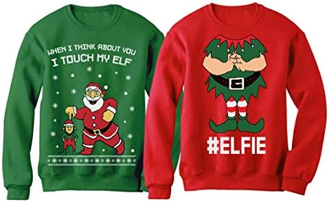 Eu toco meu elf elfie feia suéter de natal moletom de casal de casal engraçado