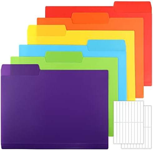 EOUT 30pcs Pastas de arquivo coloridas, 9 '' x 11,6 '' Pastas de arquivo de plástico, pasta poli de 3 guia, 6 cores com 40pcs