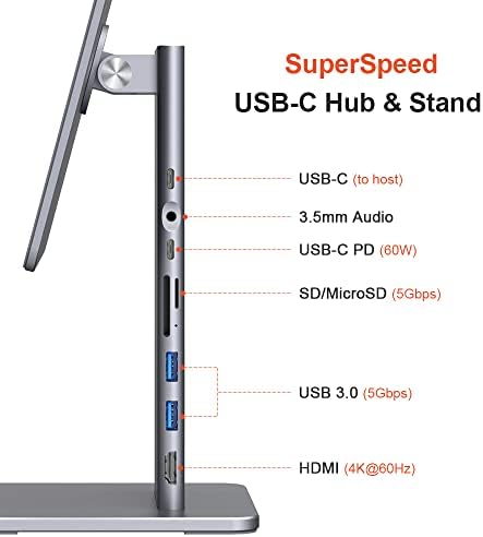 Qwiizlab ipad magnético suporte com cubo USB C para iPad Pro 12,9 polegadas 3ª/4ª/5ª geração, rotação de 360 ​​°, inclinação